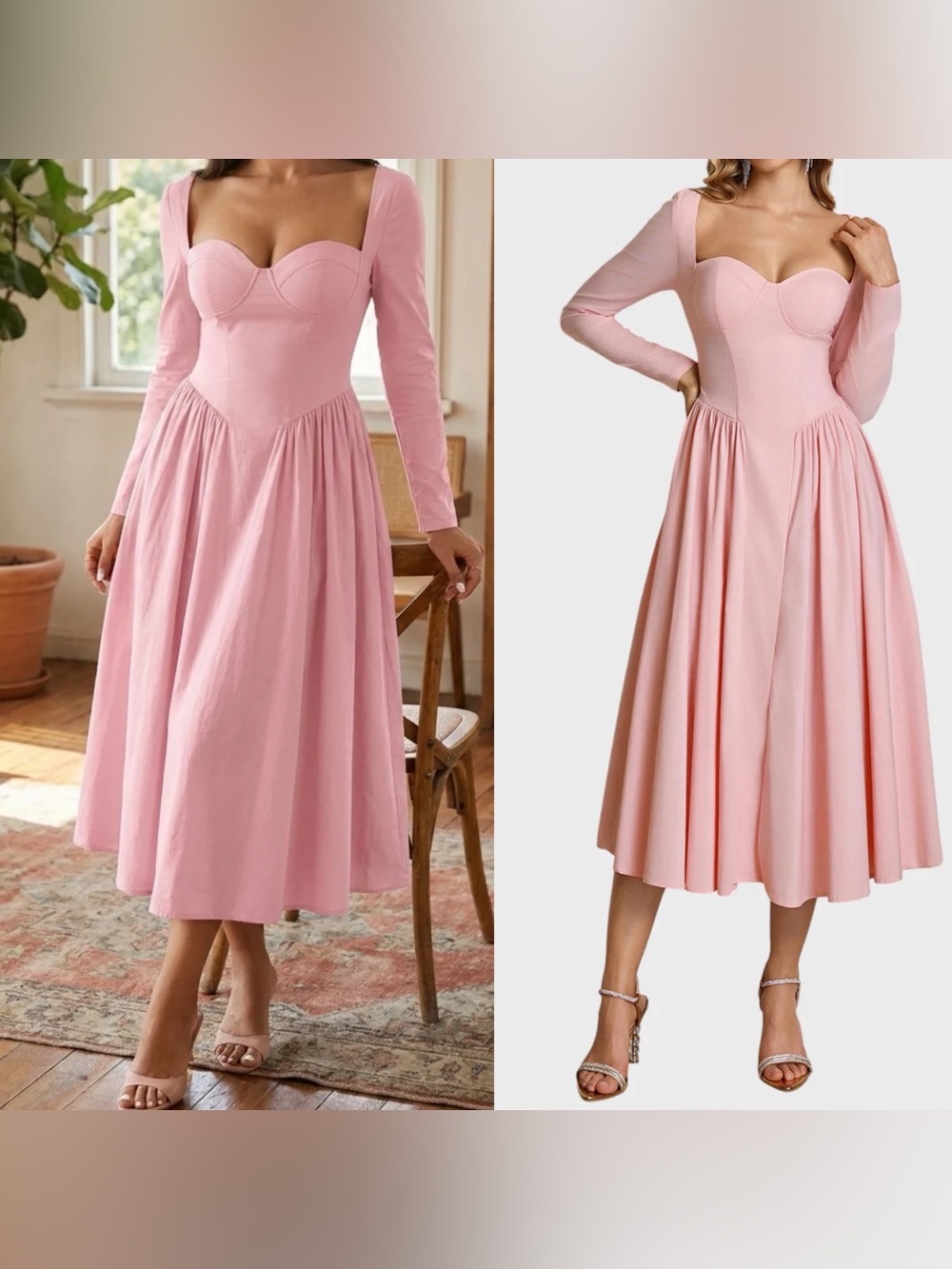 Marthea Pink Corset Bustier Long Sleeve Midi Dress Coquette Balletcore XL